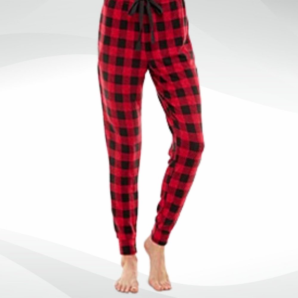NWT Jaclyn Intimates Super Stretch PJ Bottoms, Red/Black Buffalo Checker, Size S